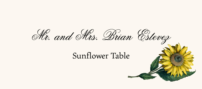 Sunflower Floral and Flower Wedding Place Cards, Flower Wedding Escort ...